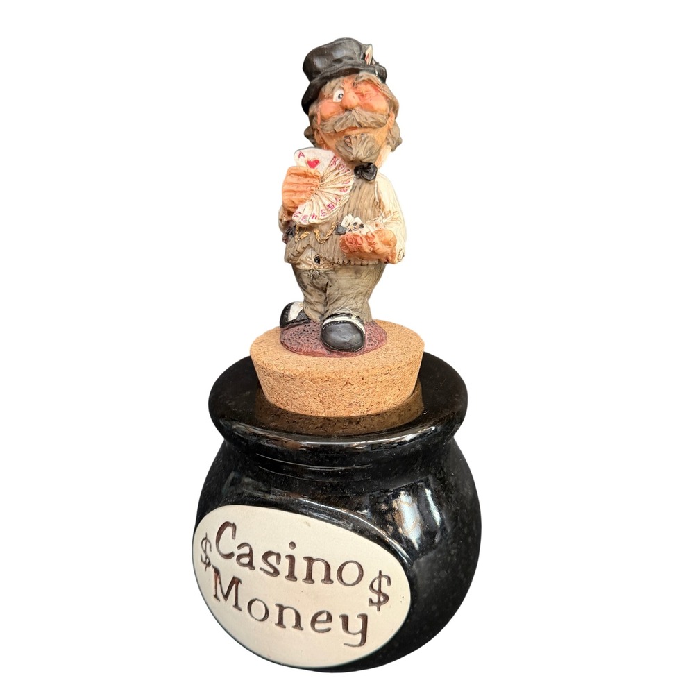 Vintage Gambler Figurine Casino Money Jar Ceramic Black Novelty Coin Bank 6"